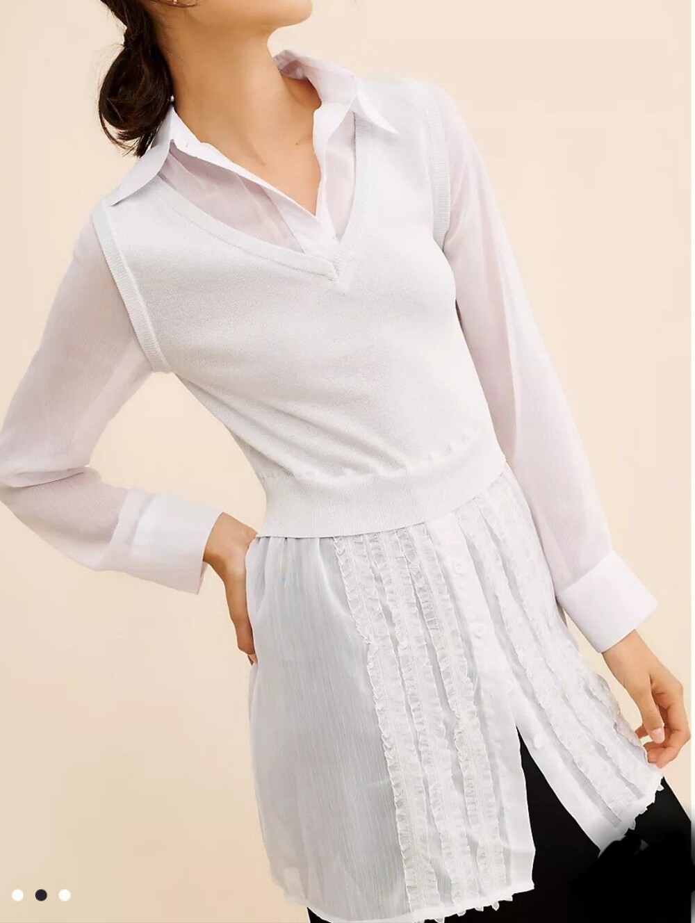 Anthropologie Dot & Lu Twofer Knit Vest Chiffon Top